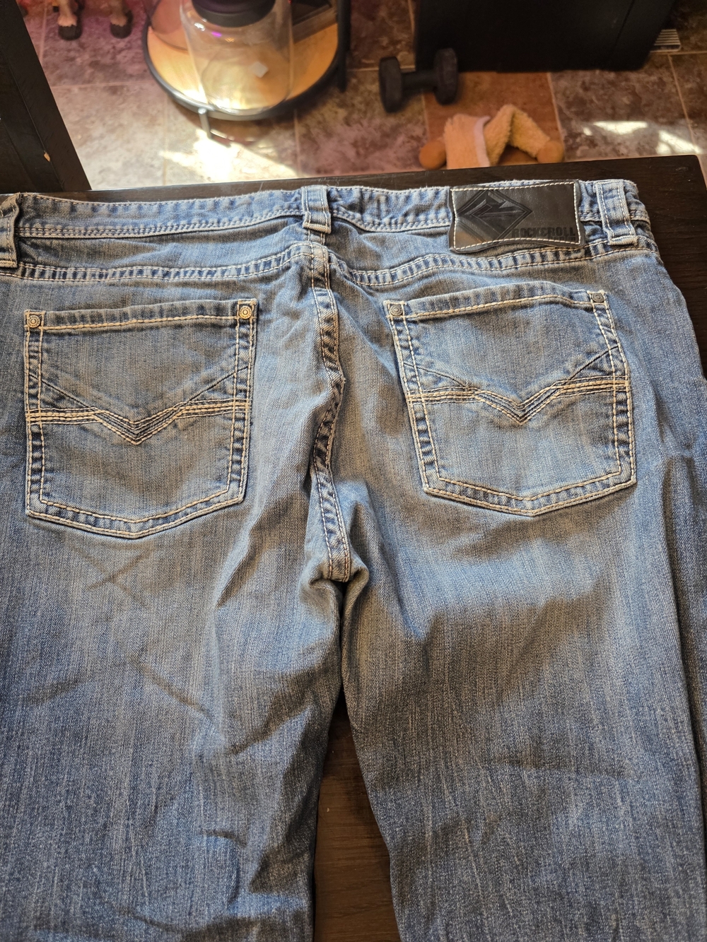 Men's Light Blue Bootcut Jeans with Back Pocket Stitching